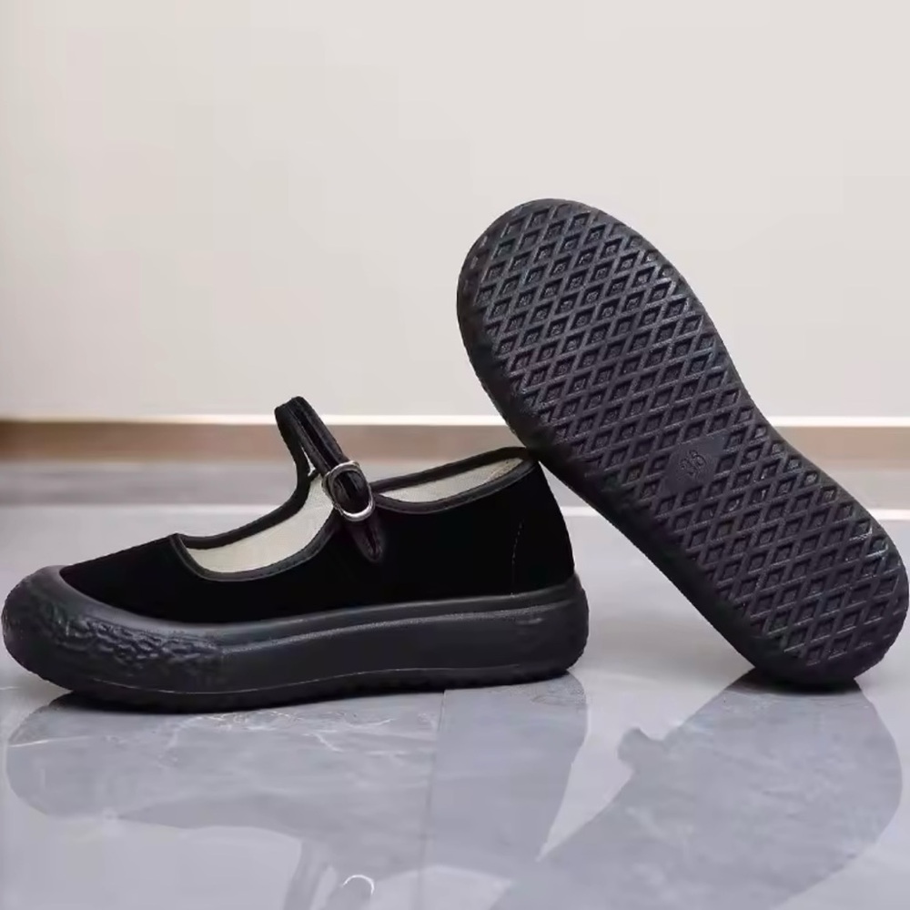 Black Mary Jane Flats with Strap